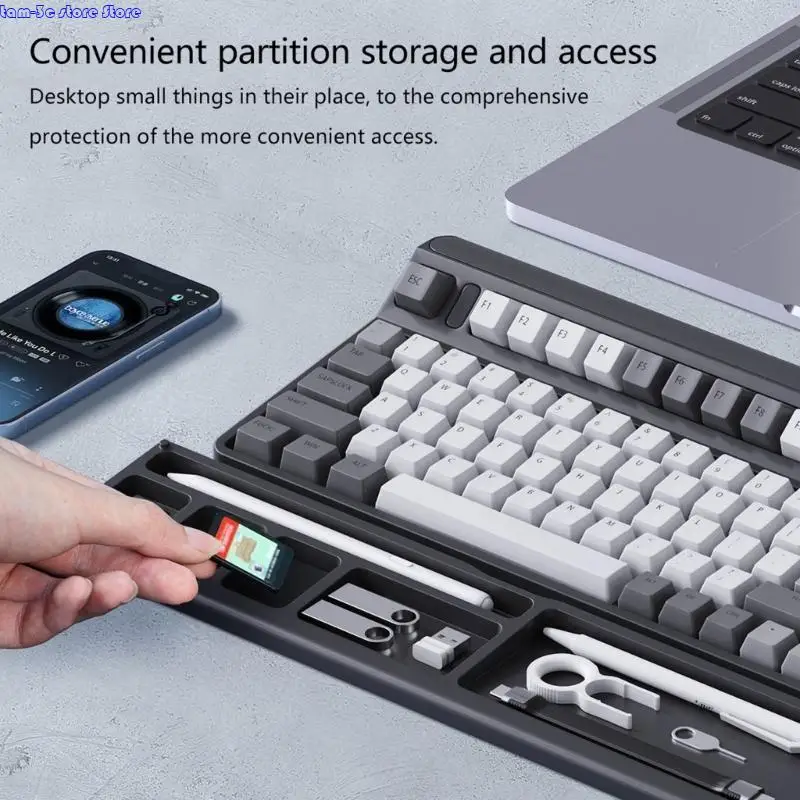 D0UA Keyboard Wrist Rest Pad Support with Desktop Partition Storage Case Ergonomic