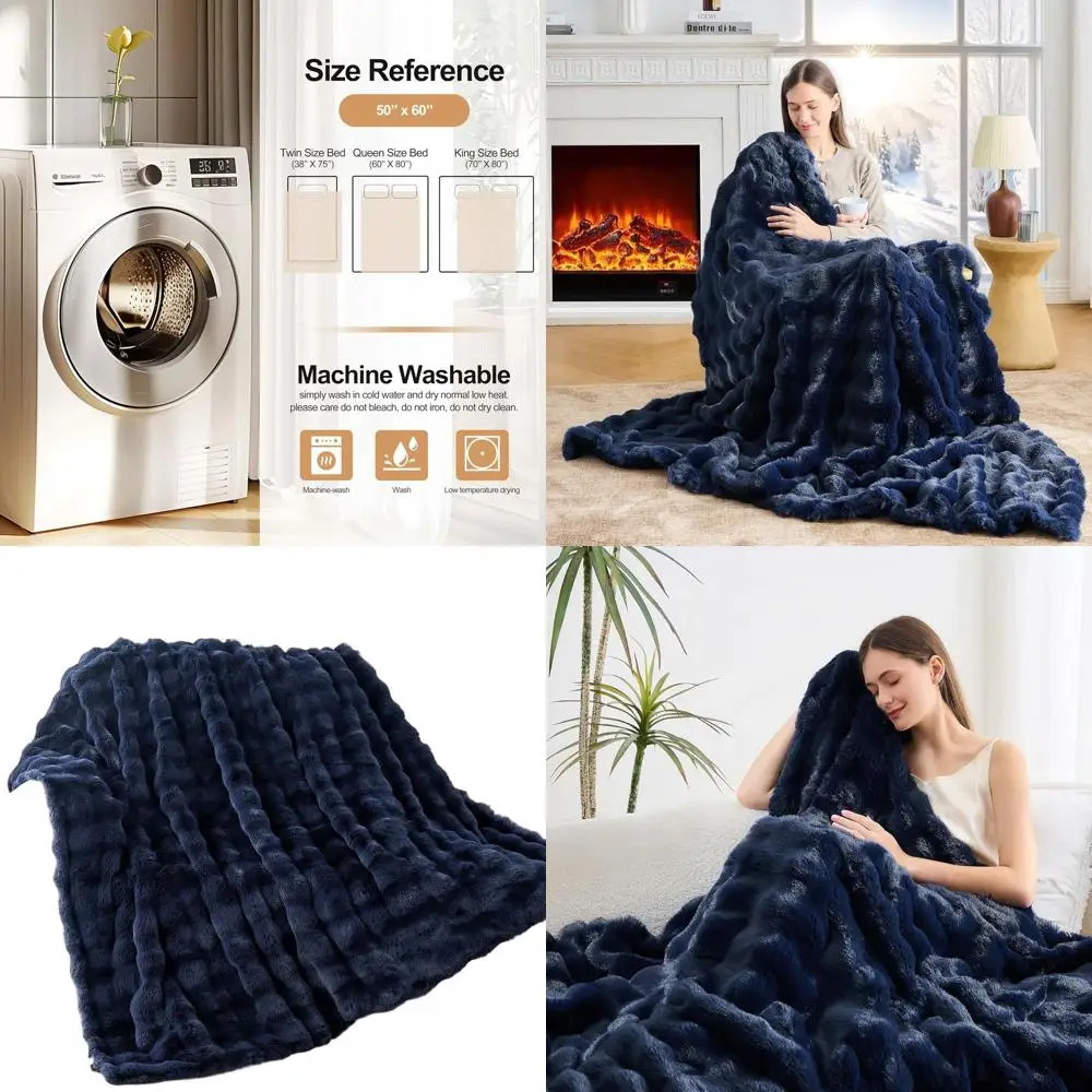 

Elegant Plush Rabbit Fur-Like Throw, Soft and Cozy Blanket for Bed, Sofa, or Couch (50x60, Blue)