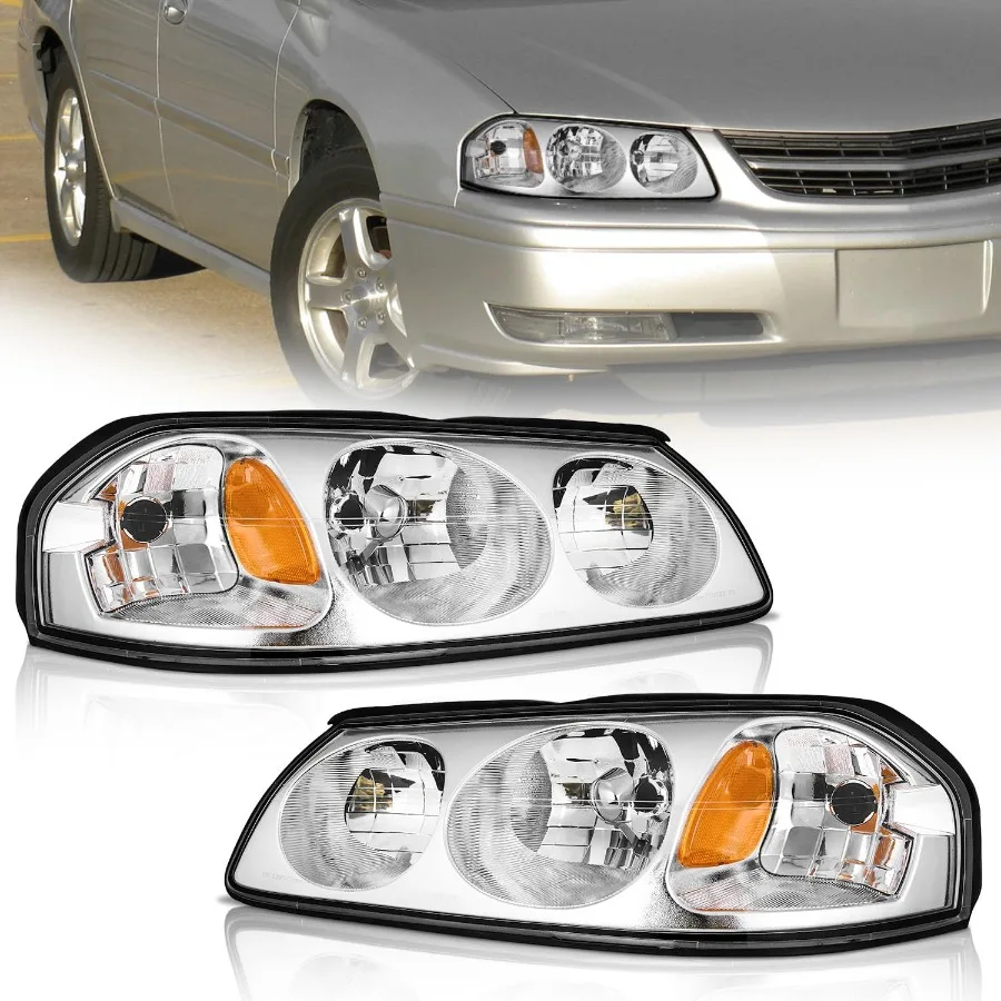 

20002005 Chevy Impala Headlights Assembly Headlamp Replacement with Chrome Housing Amber Reflector for Left and Right Pair in A
