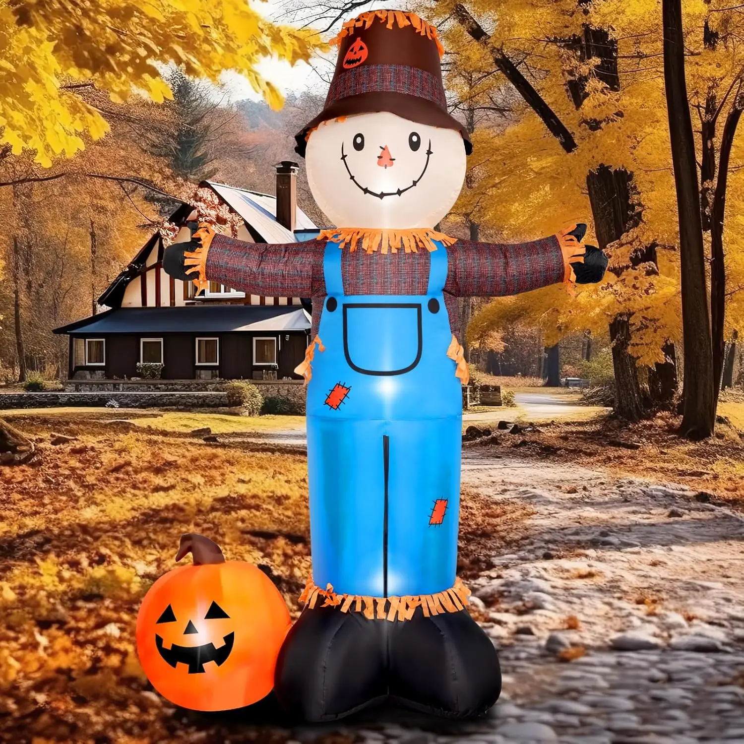 6 FT Inflatables Halloween Decoration Scarecrow Pumpkin Blow up LED for Yard Garden Party