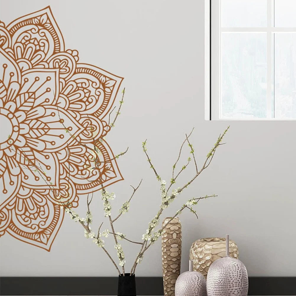 Modern PVC Wall Decal Featuring Lotus Mandala Design for Stylish and Flexible Home Decoration with Easy Application and Removal