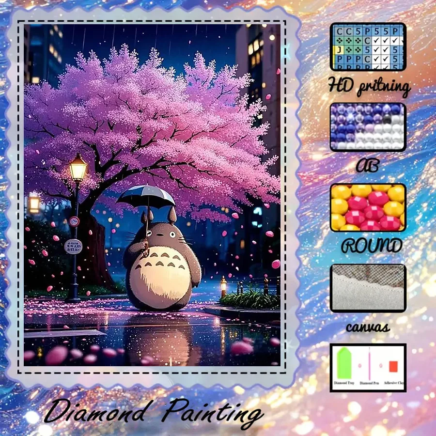 1 piece - 5D-DIY - Flocking cloth - Special drill bit - Diamond painting set - Sakura, Tortolo - Mosaic - Diamond art