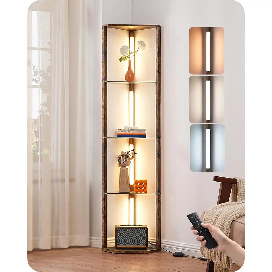 

Corner Shelf with Light, 5Tier Glass Display Shelf with Remote Foot Control, 3CCT amp Dimmable Corner Lamp, Open Display Cabine