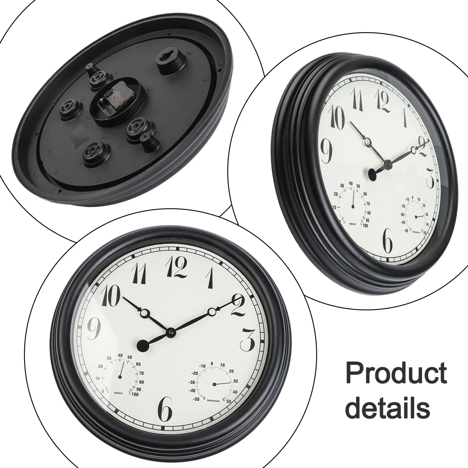 For Patio Pool Outdoor Clock with Analog Thermometer Hygrometer Waterproof Design Silent Operation Rust Resistant Frame