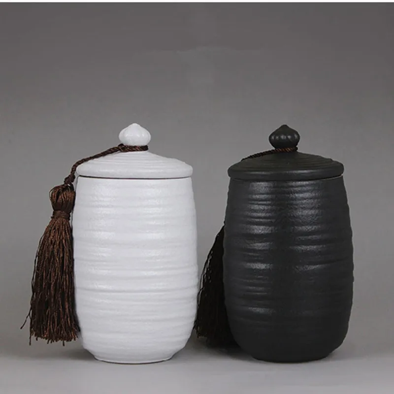 Black/White Funeral Ashes Jar Urn For Human Cremation Pet Ashes Holder Ceramic Keepsake Pal Ashes Urns Casket Seal Storage Jar