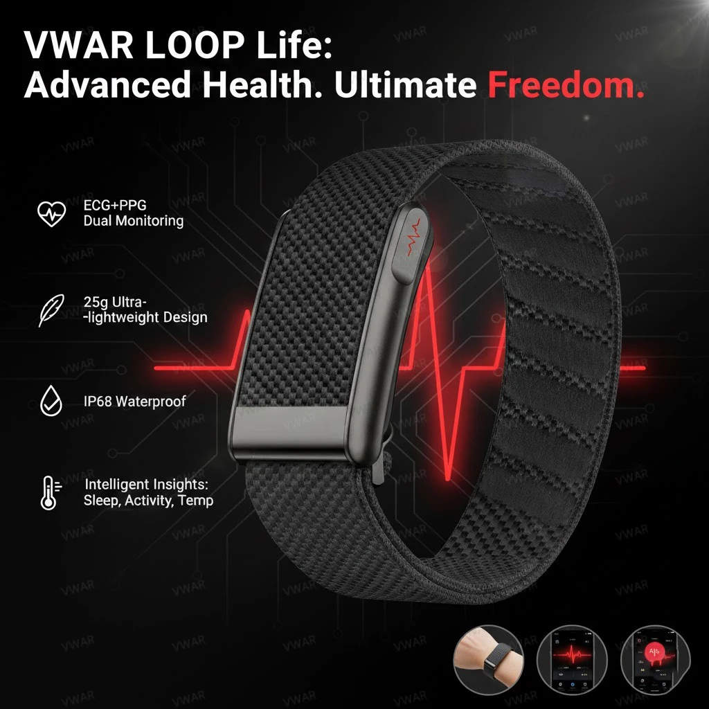 

Фитнес-трекер VWAR Loop Life с ЭКГ+ППГ, SpO2, спортивный смарт-браслет, измерение пульса, уровня мочевой кислоты, липидов крови, водонепроницаемый смарт-браслет с функцией умных часов