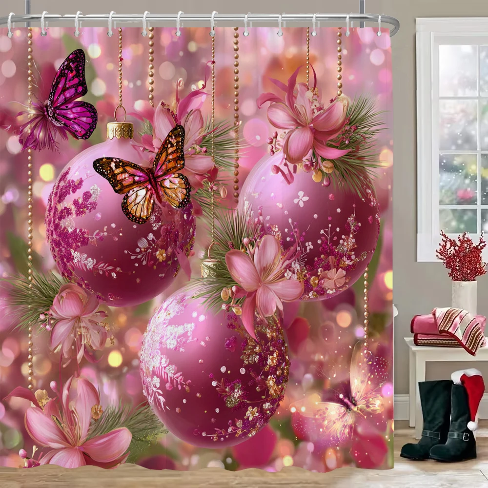 

Merry Christmas Shower Curtain, Bathroom Decorative Shower Curtain, home decoration Christmas bells Shower Curtain with Hooks
