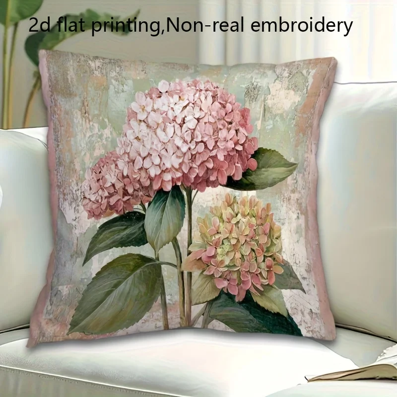 1pc French Country Hydrangea Decorative Cushion Cover, 2D Print Polyester Pillow Case for Sofa Bed Car Office Home Decoration