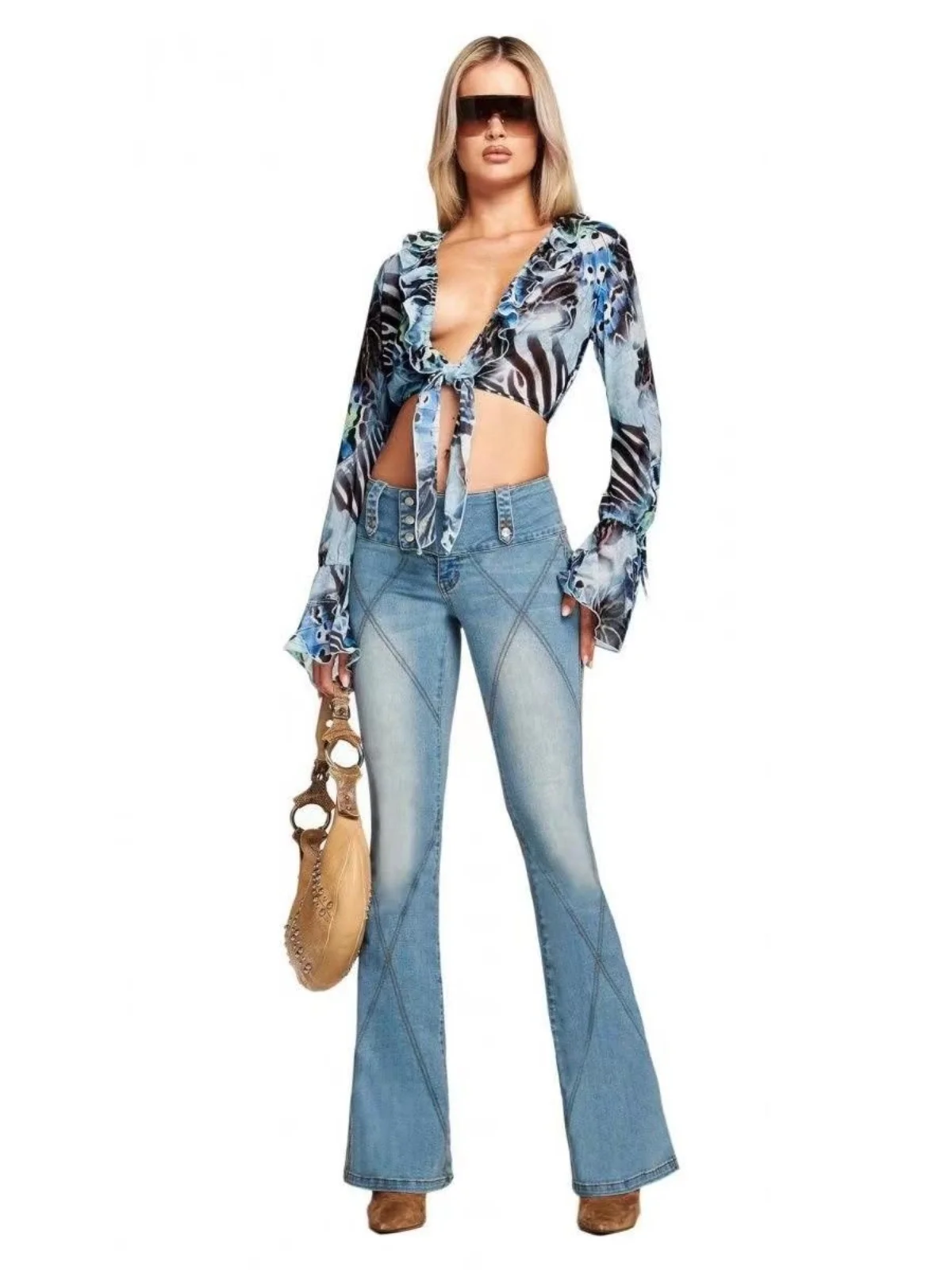 Jeans a campana a vita alta Pantaloni attillati dimagranti retrò Wa per giovani donne pendolari Sle Primavera Autunno Regular Thin