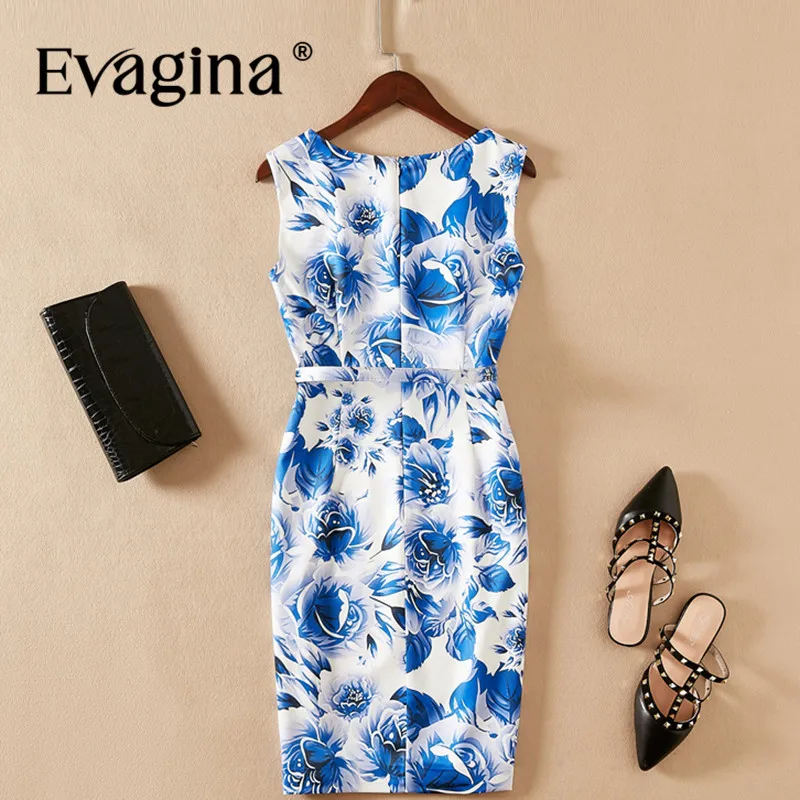 Evagina Fashion design Spring Summer Women's Sleeveless Printing Lace-UP Slim-Fit Hip Wrap S-XXL Mini Pencil Dresses