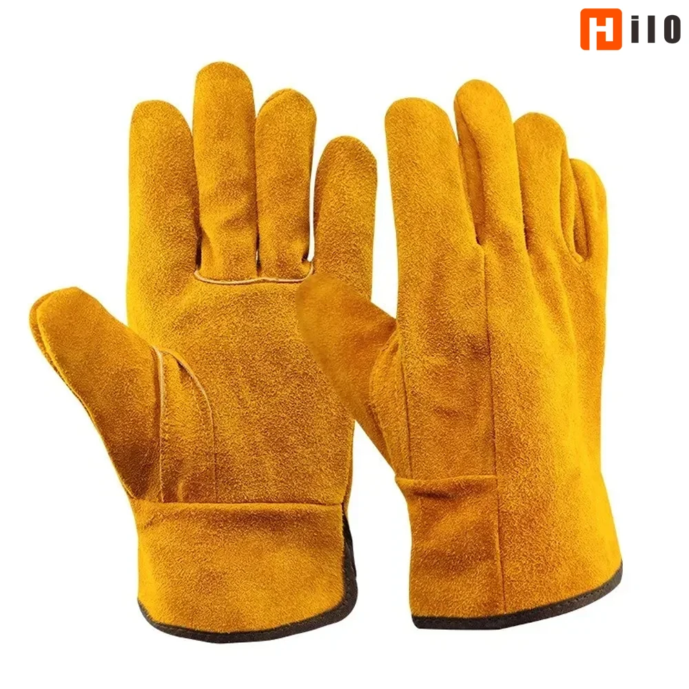 Hilo Men Work Gloves Soft Cowhide Driver Hunting Driving Farm Garden Welding Security Protection Safety Mechanic Glove