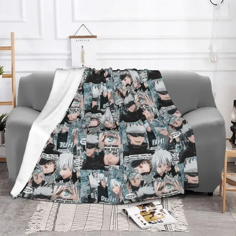 Gojo Satoru Collage Manga Blankets Coral Fleece Plush Summer Jujutsu Kaisen Soft Throw Blanket for Sofa Office Bedding Throws