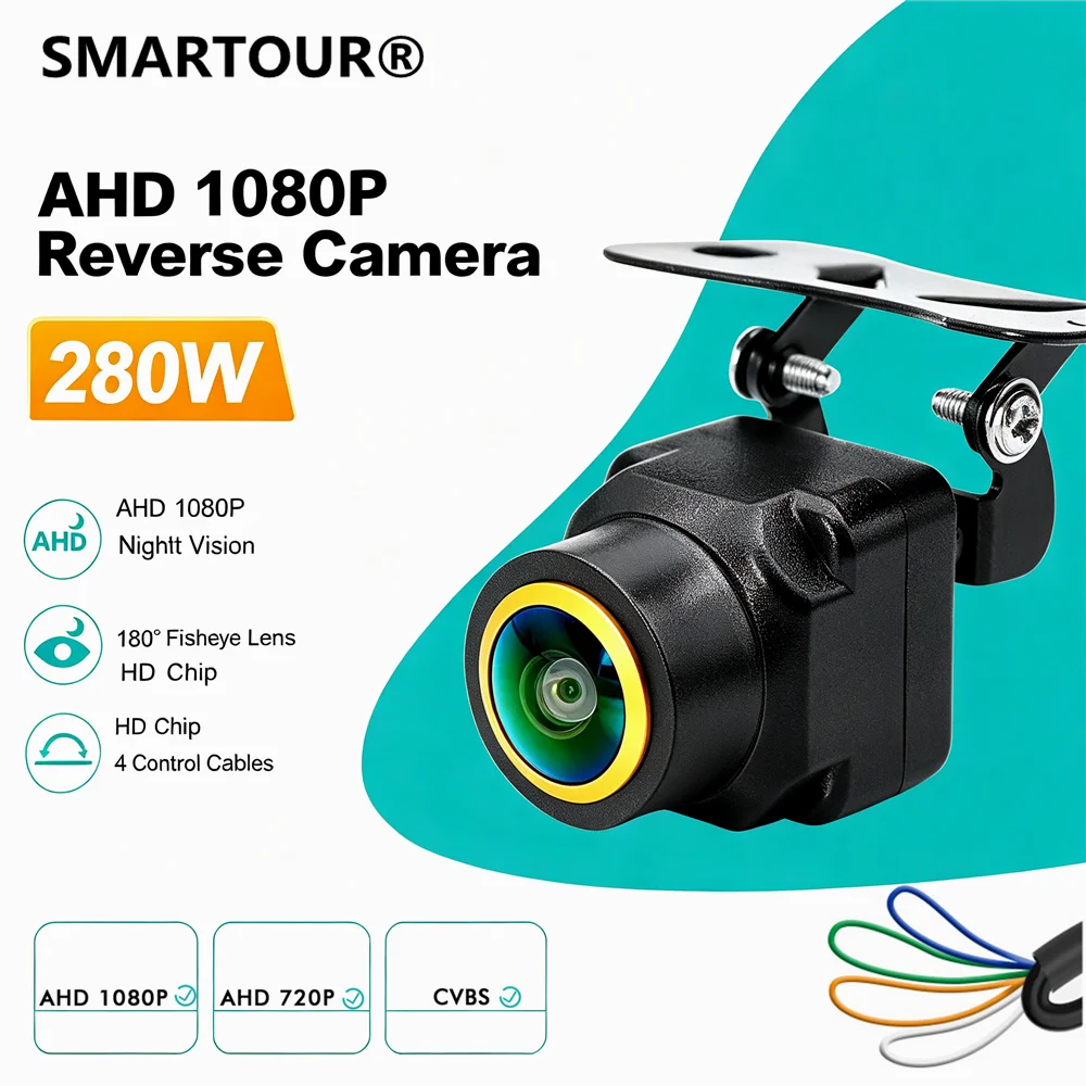 AHD 1080P Car Rear View Camera 180° Fisheye Lens 4 Control Wire Waterproof Night Vision Backup Reverse Camera Support CVBS 720P