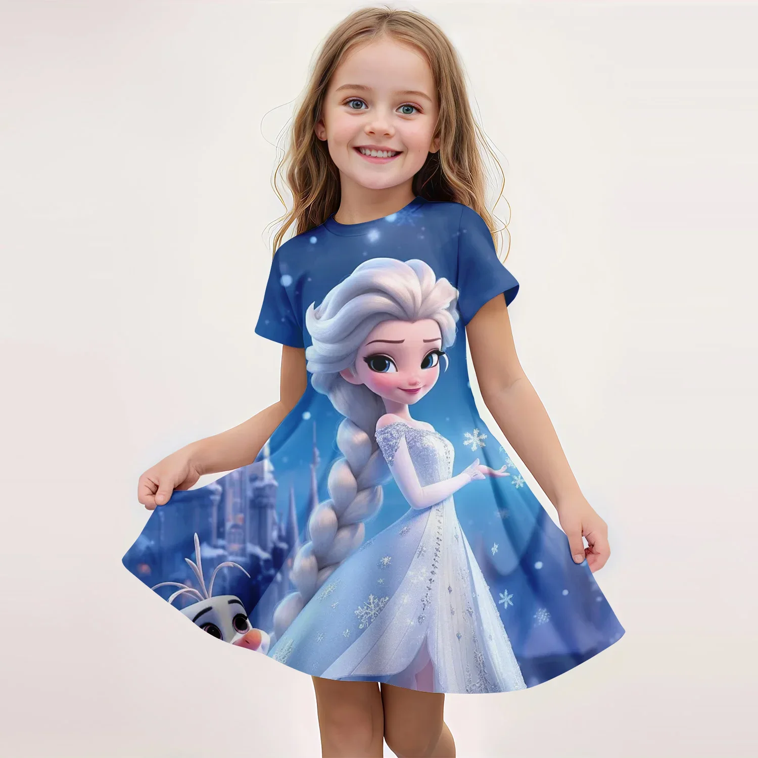 

Disney Elsa Princess Dress with Cape Girls Dress Summer Kids Short Sleeve for Children's Western Style Frozen Party Costume 2-8Y