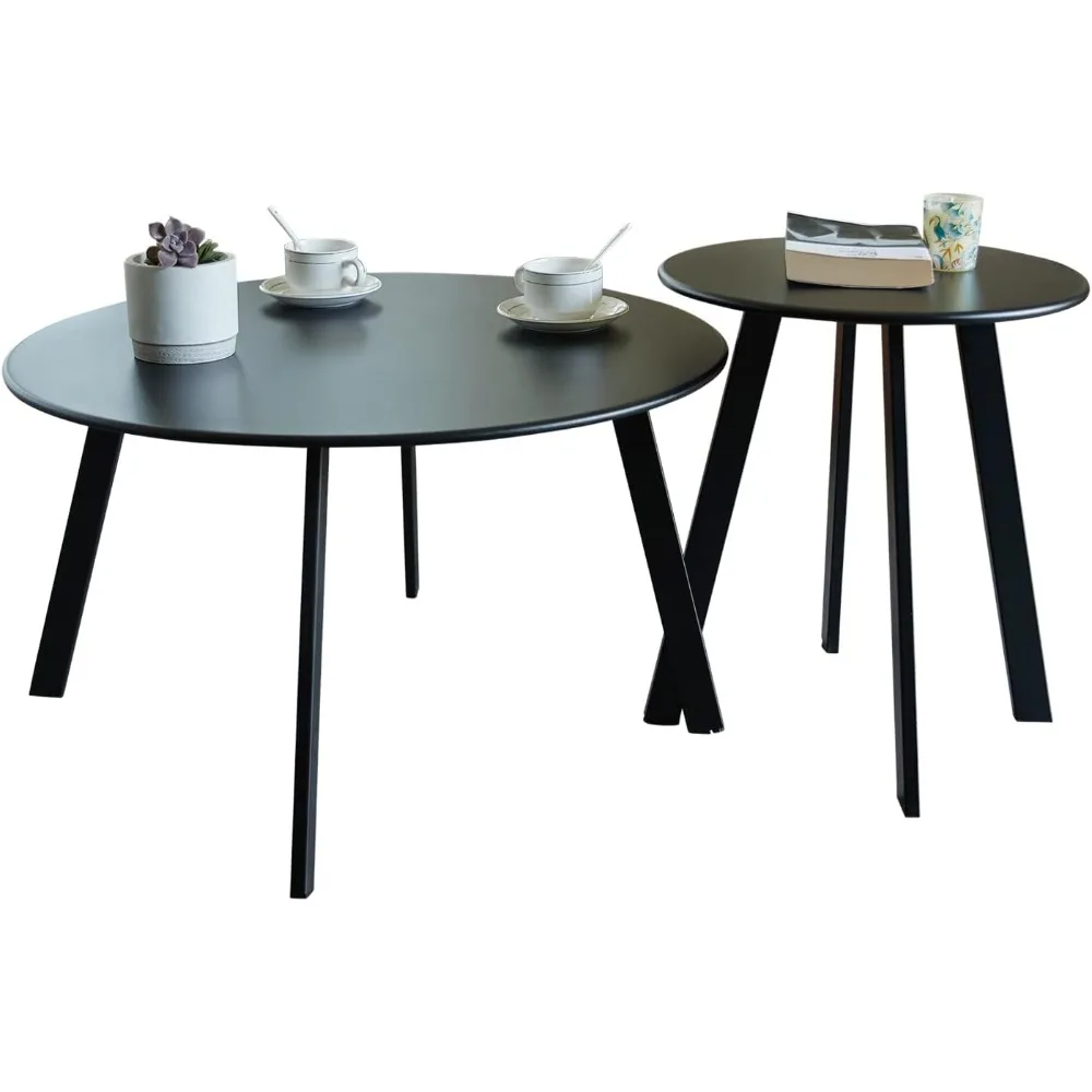 

Patio Coffee Table Set of 2, Outdoor Weather Resistant End Table, Round Nesting Tables for Living Room Balcony Office,Black