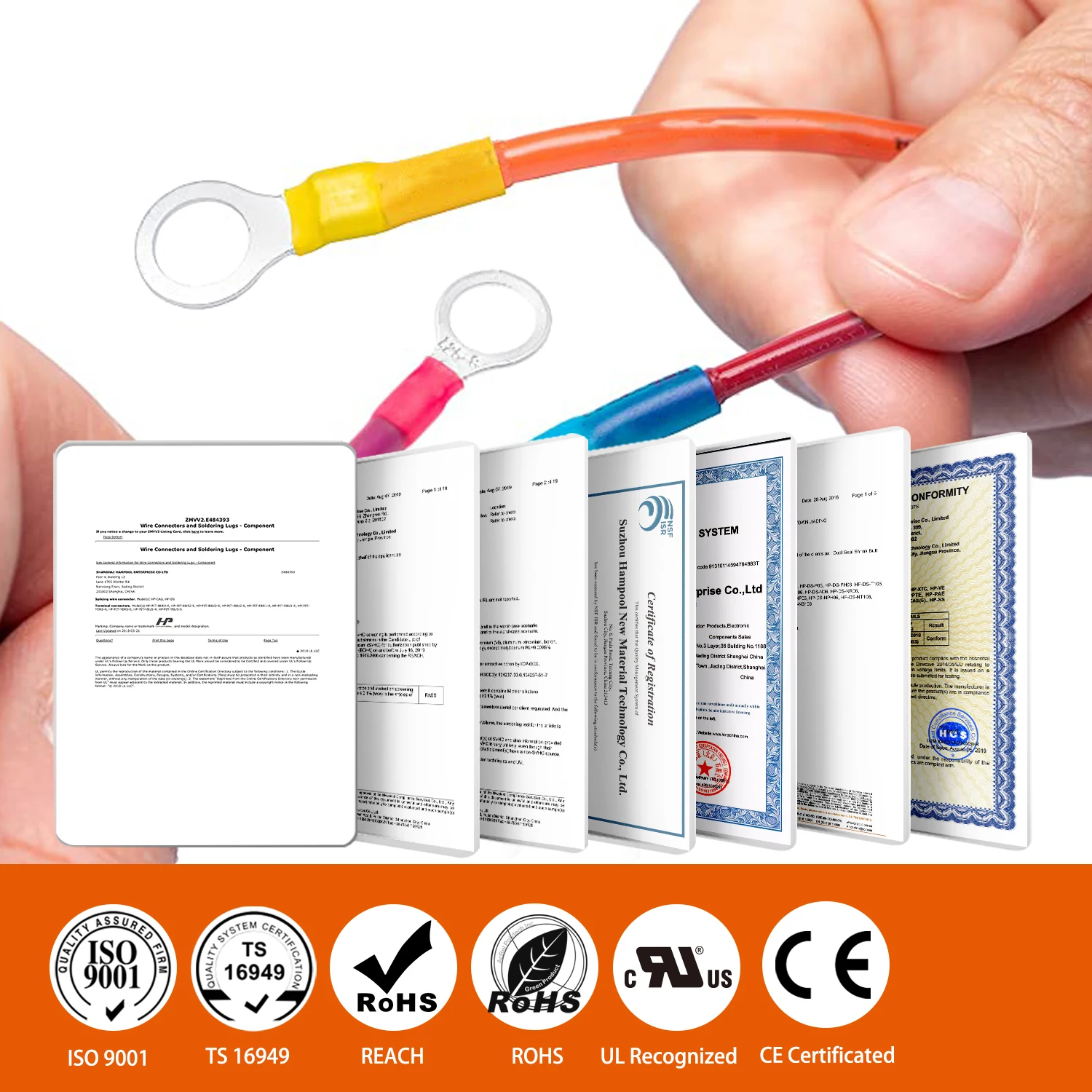 40PCS 16 Sortiment Schrumpf Crimp Ring Anschlüsse Kit Rot Blau Gelb Marine Elektrische Draht Solder Terminals M5 M6 M8 M10 – Detail 6