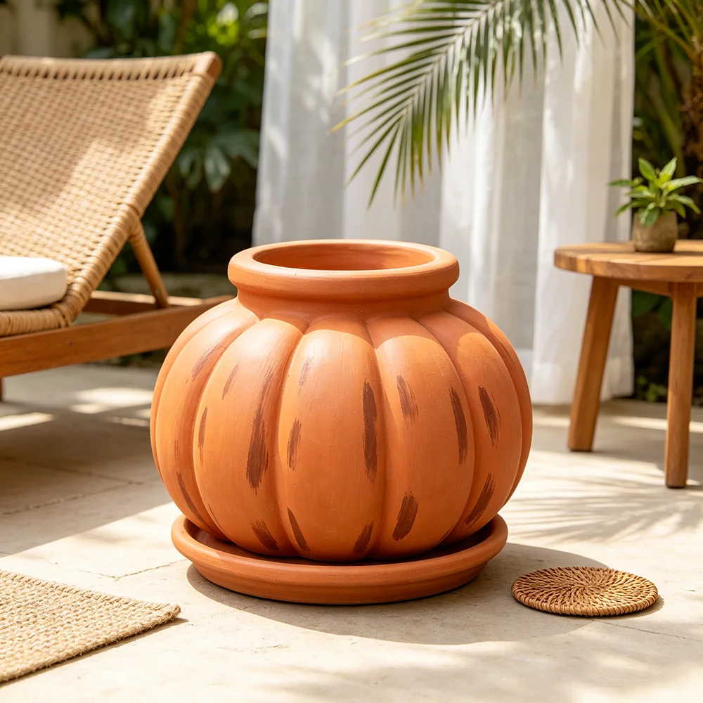 hand-painted flower pot, terracotta-finished decorative flower pot, with matching chassis, suitable for outdoor garden gardens