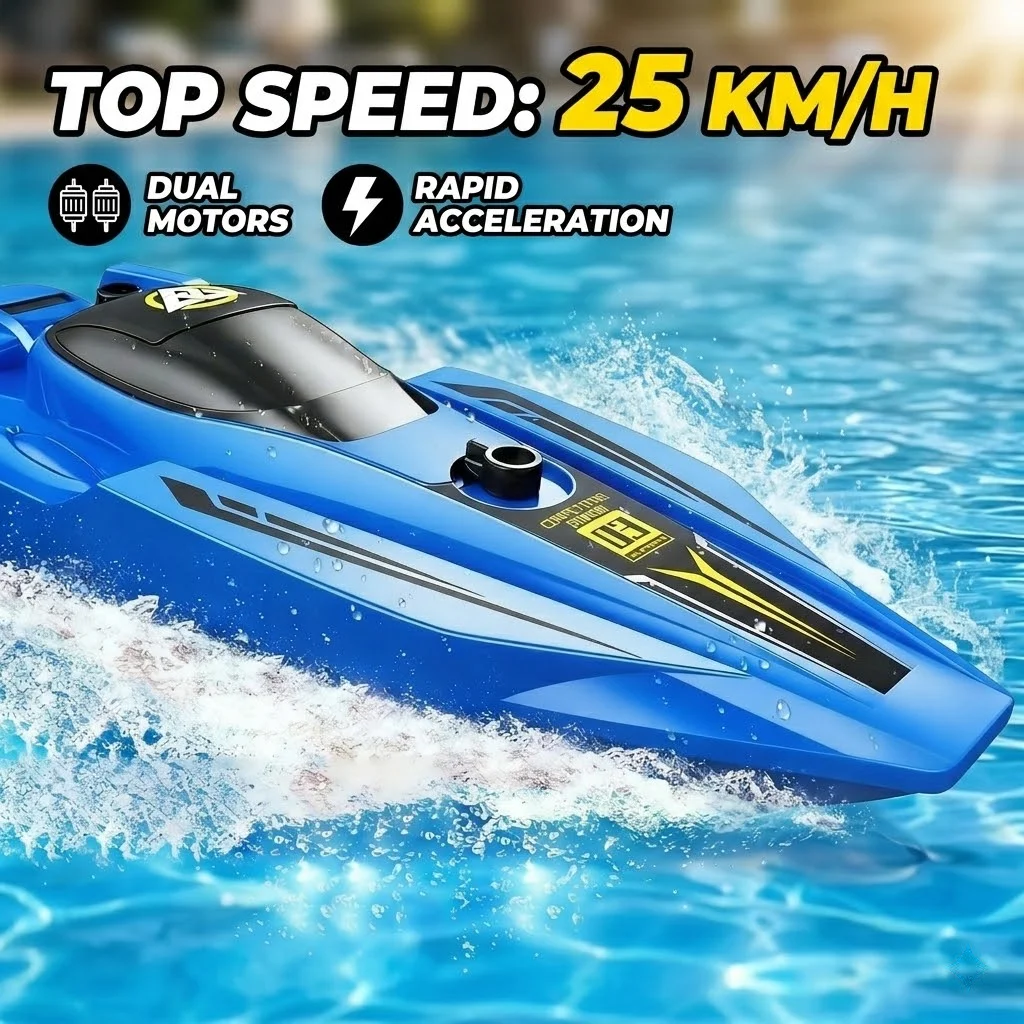 2.4GHz RC Speed Boat High Speed Remote Control Racing Boat Dual Motor Waterproof Toy for Pool Lake Kids Adults Gift Boys Play