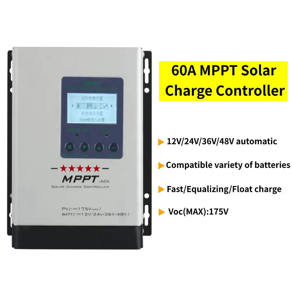 Lifepo4 Lithium Lead Acid GEL Battery Controller 12V/24V/36V/48V MPPT Solar Panel Charge Controller Regulator 60A PV Current