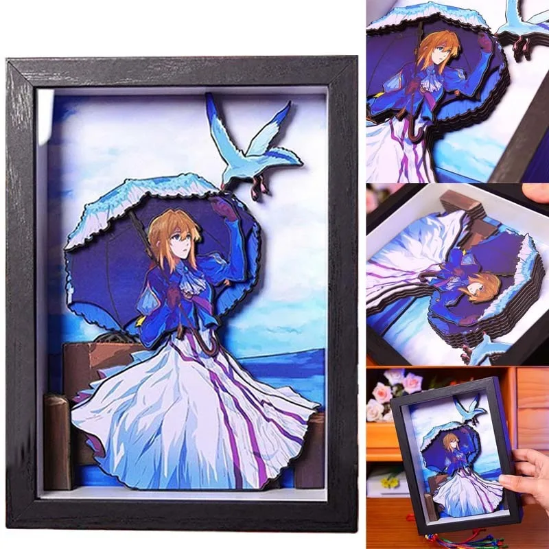 

Violet Evergarden DIY Decor Painting Paper Art Three-dimensional Painting Handmade Decor Picture Frame Desktop Ornament Gifts