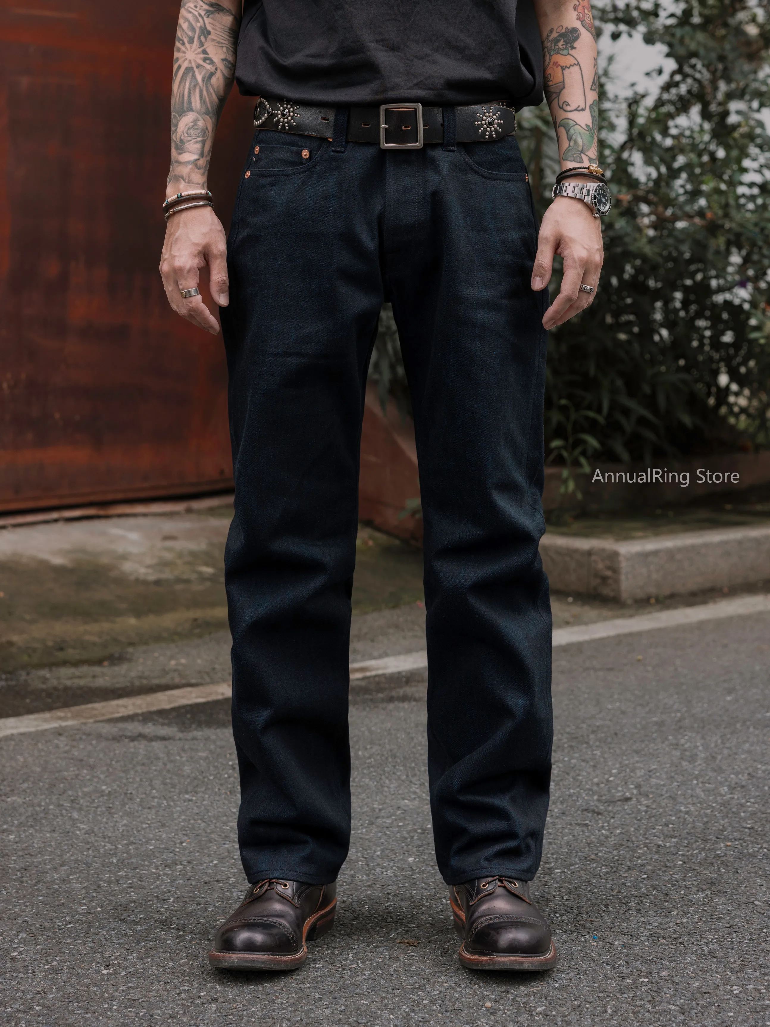 Red Tornado Men American 16OZ Heavy Selvedge Denim Jeans Night Blue Loose Straight Trousers 634 Raw Wear Fade Jeans