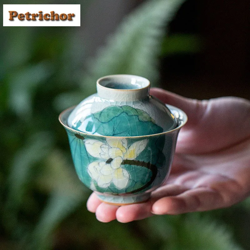 

120 мл ручной рисунок ледяной трещины Lotus Gaiwan чайная варенья ручной работы бытовая чайная чаша с крышкой комплект чайник крышка чаша кафе ремесло