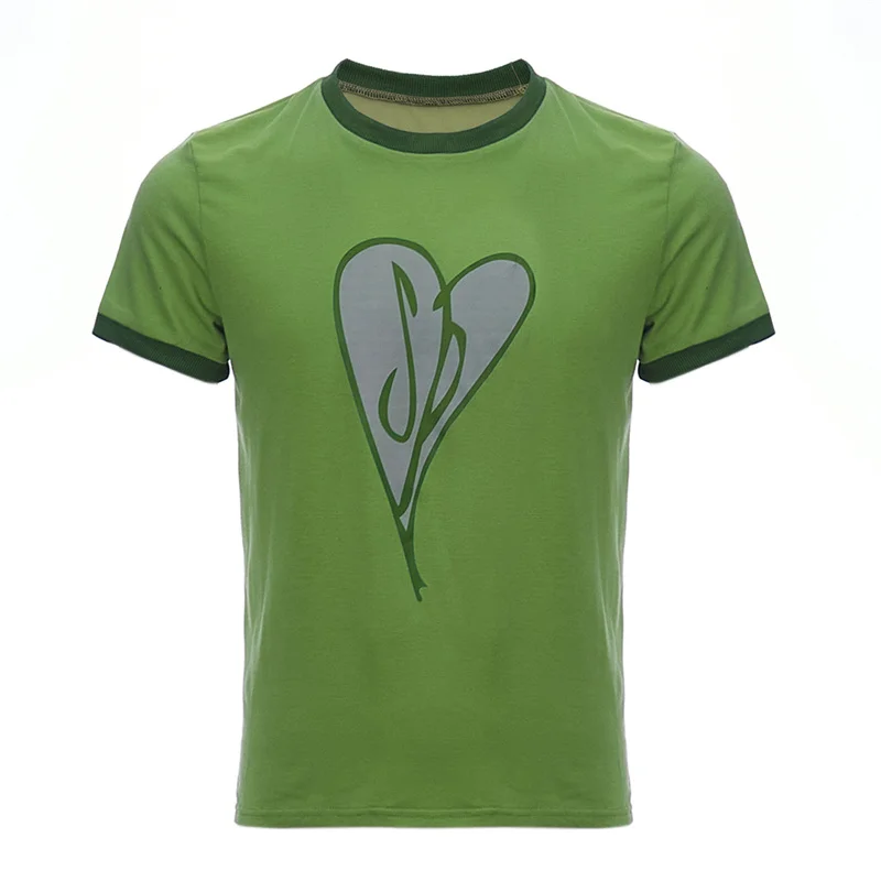 Scott Pilgrim Costume Heart Ringer Shirt Men's Green Printed T-Shirt Tee Men Casual Short Sleeve Top