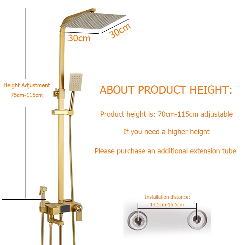 Brushed Gold Bathroom Shower Faucet Bath Faucet Set Termostatic/No Thermostatic Digital Display Rain Shower Column Shower System