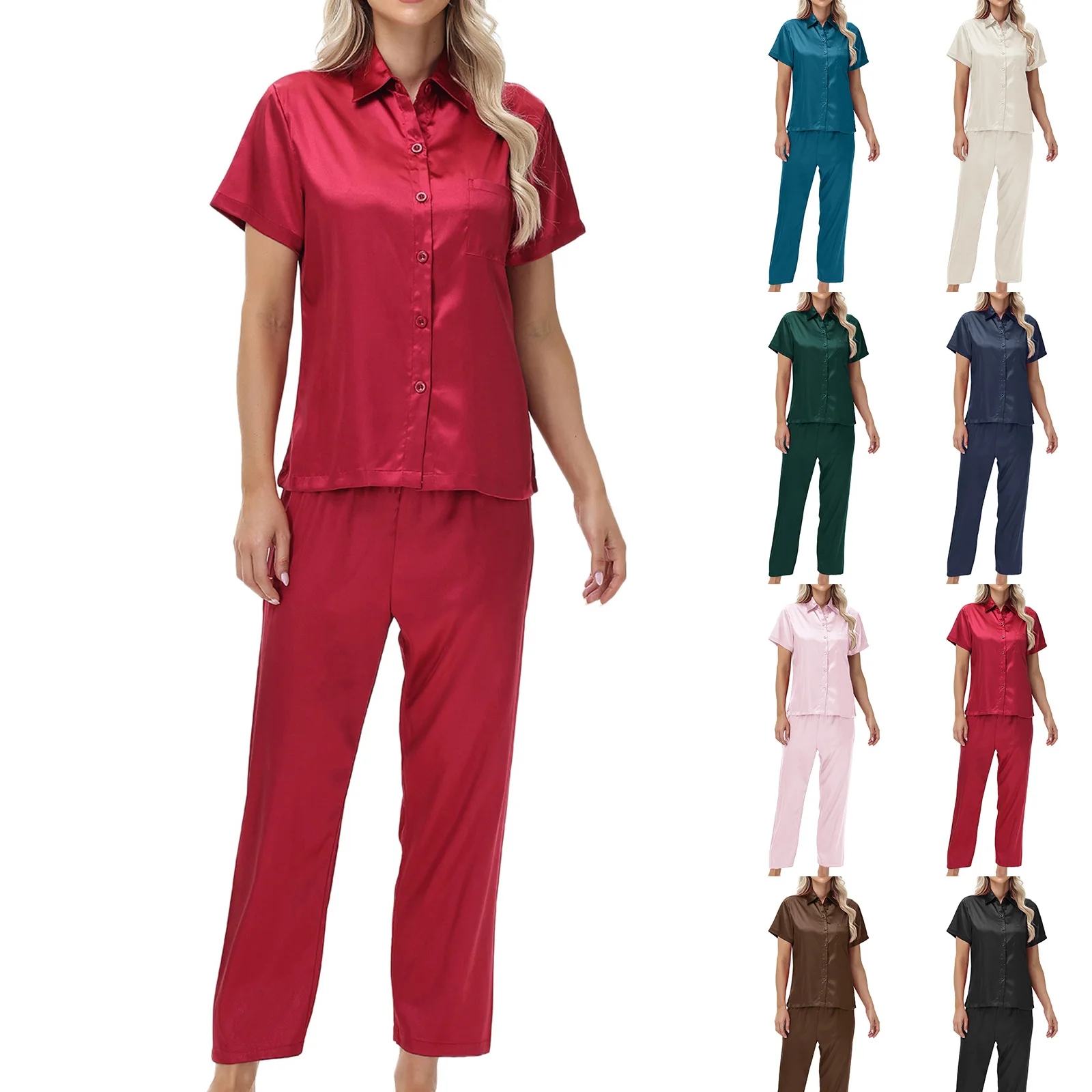 

Pajamas Sets for Women Sexy Satin Soft and Comfortable Sleepwear Outfit Long-sleeve Button Cardigan Home Clothing
