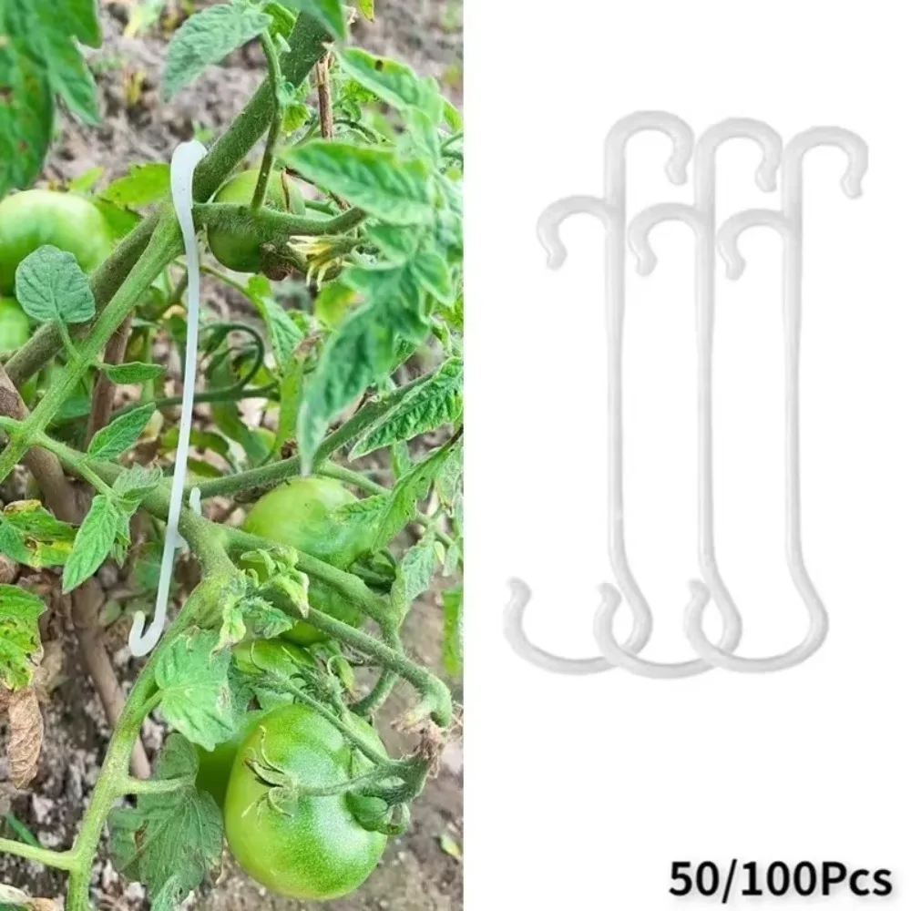 100PCS Durable Plastic Plant Ear Hook 13CM Prevent Tomatoes Falling Off J Shaped Hooks Plant Support Clips Hooks