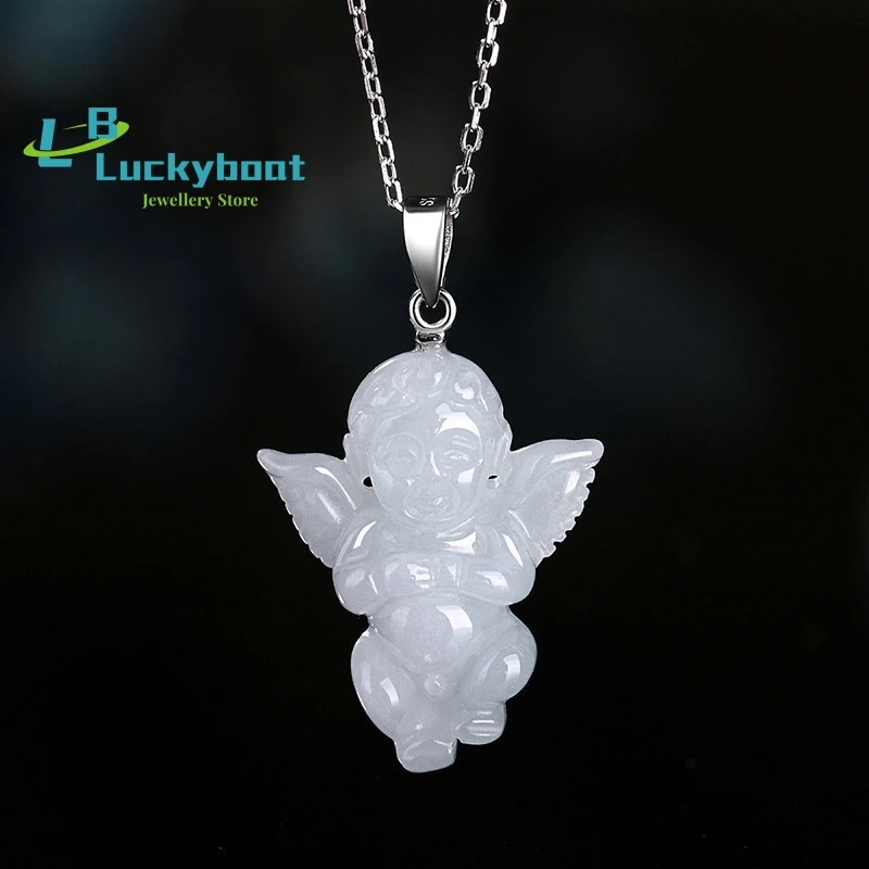 

Natural Emerald Carved Lucky Angel Jade Pendant Chinese Necklace Charm Jewellery Fashion Amulet Luck Gifts for Man Women