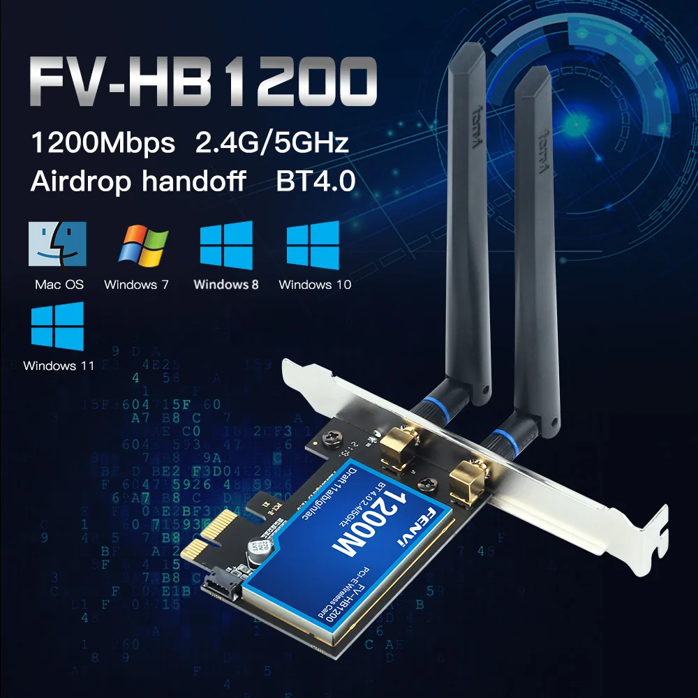 Desktop FV-HB1200 Dual Band 2.4G/5Ghz 802.11ac Wireless-AC WiFi Card Bluetooth 4.0 PCI-E Adapter For Mac/Hackintosh/Windows