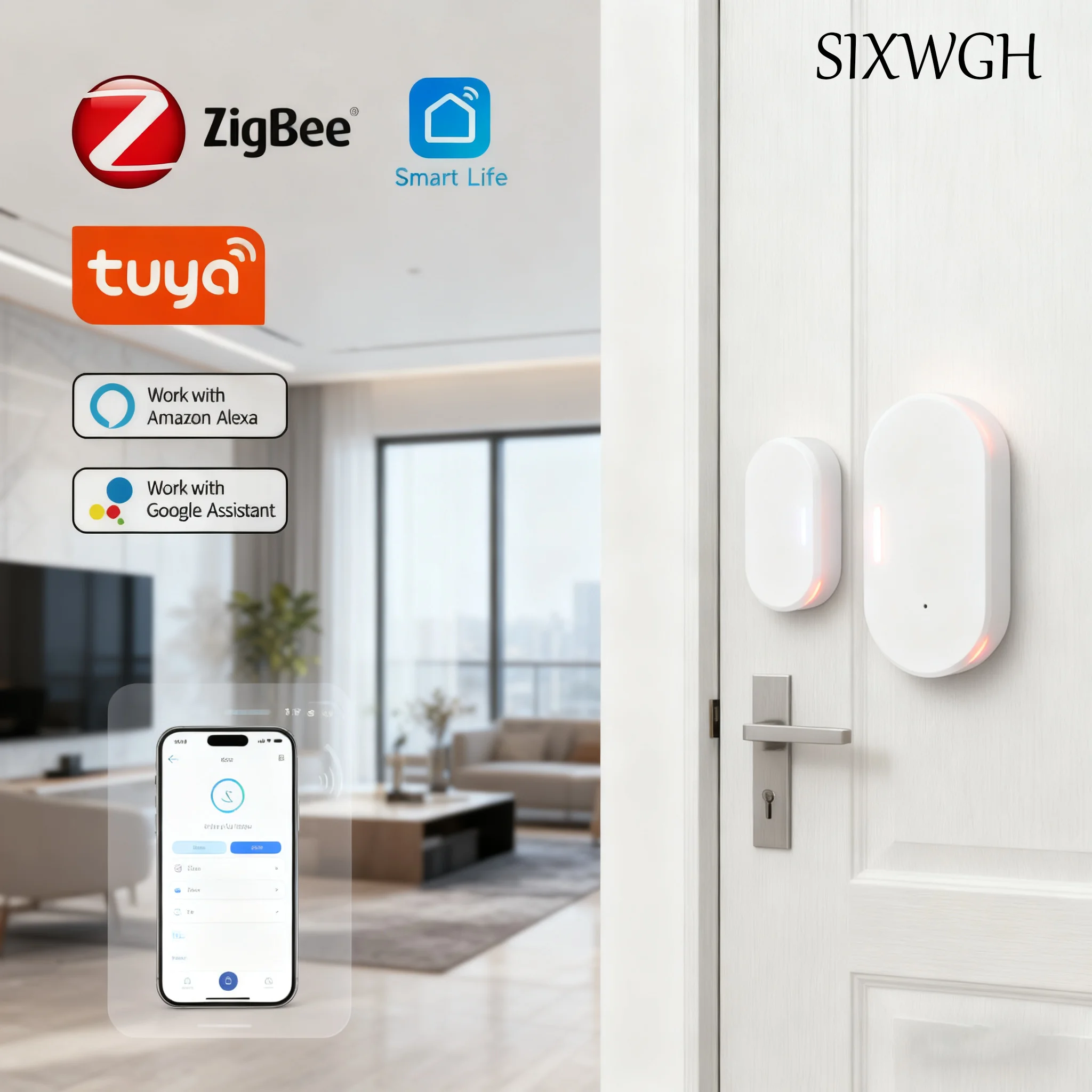 

SIXWGH Tuya Smart Zigbee Door Window Sensor Lux Light Detectors Security Protection Voice Control Via AlexaGoogle HomeAndroid US