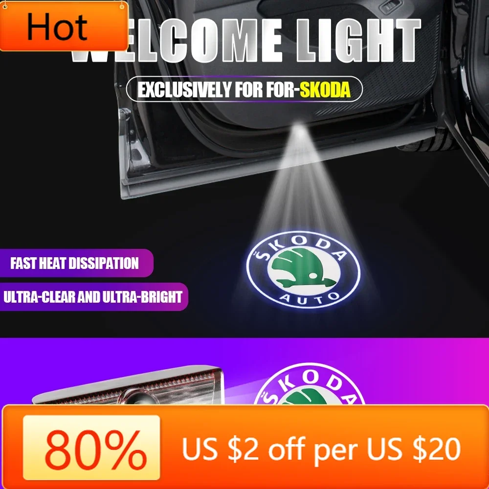 

For Skoda Car Sticker 2025 New 2pcs Car HD Projector Lamp Car Door Wireless Welcome Light LED Decoration for Skoda Felicia Missi