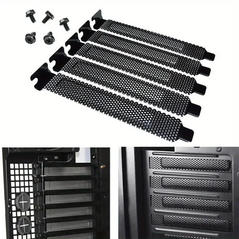 5pcs PCI Slot Cover Dust Filter Blanking Board Cooling Fan Ventilation Plate Hard Steel Screws Bezel Bit for Desktop PC Computer
