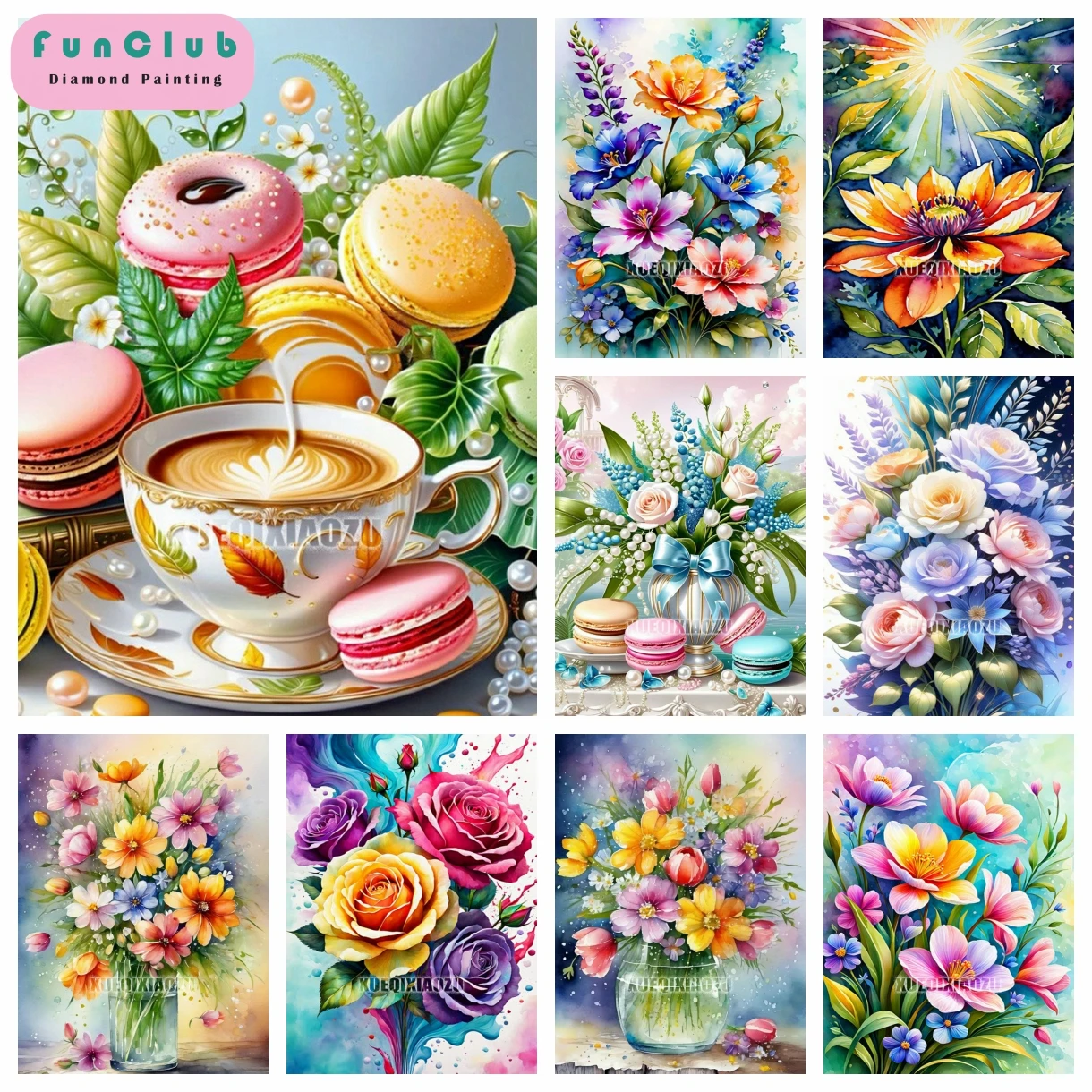 5D-Diamant-Malerei-Set zum Selbermachen, Basteln, gemütliche bunte Kunst, Blumenstrauß, Inlay, Vase, Blumen, runde Stickerei, Mosaik, Kreuzstich, Heimdekoration
