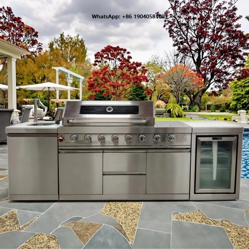 Premium Korean Modern Outdoor Stainless Steel BBQ Grill Kitchens Foldable 8 Burner Gas Fuel Smokeless Camping Parties New