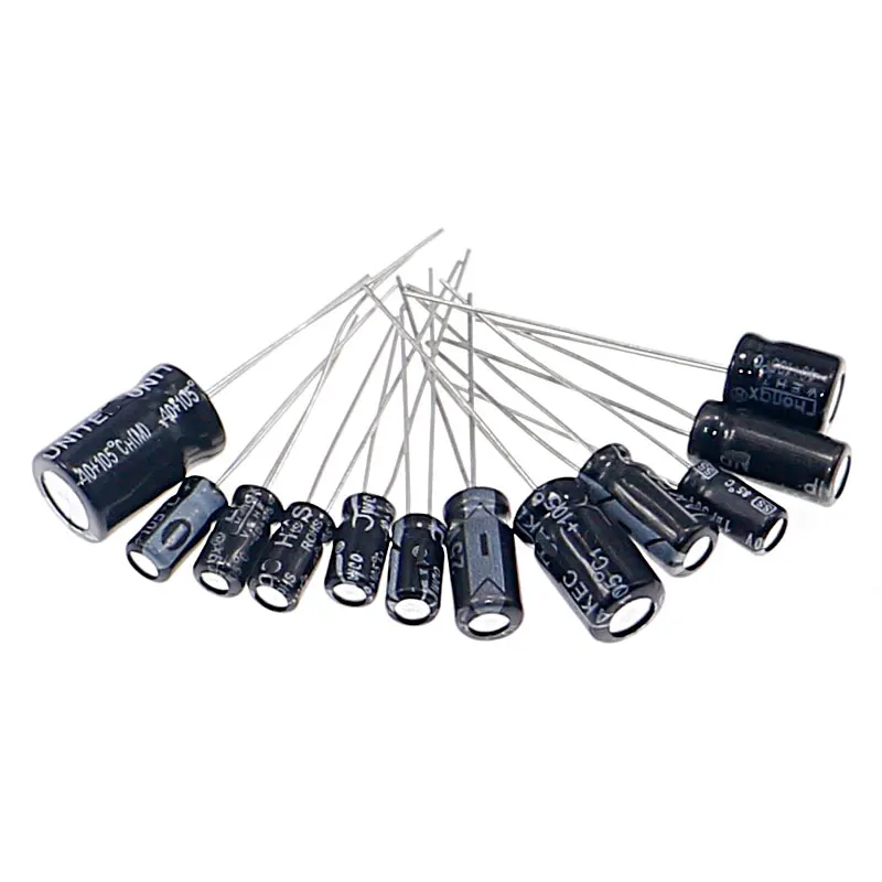 120pcs 12 Value 1uF~470uF Electrolytic Capacitors Assortment Kit  Capacitor pack 16V 25V 50V 1UF 2.2UF 3.3UF 4.7UF 10UF 22UF