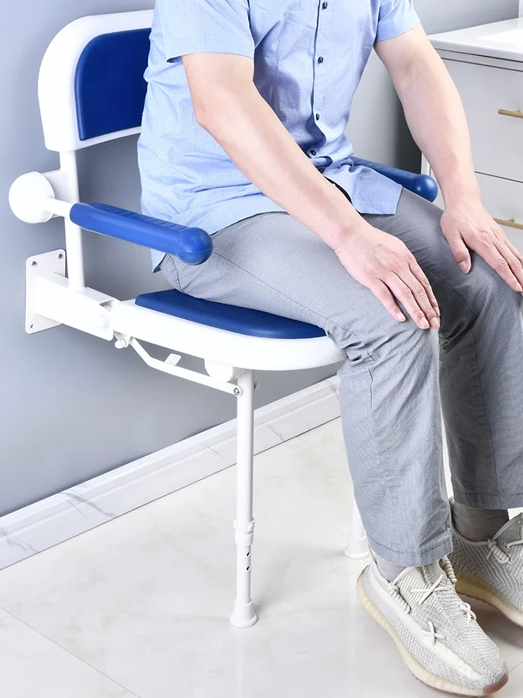 Folding chairs with legs, armrests, and non slip shower stools for the elderly in the bathroom