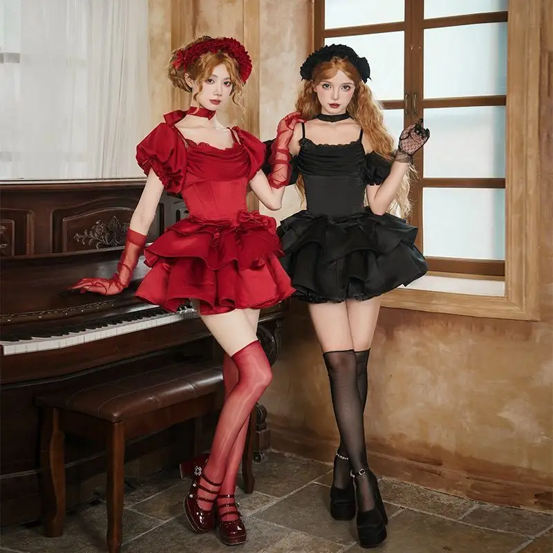 

2025 women silk Ultra Short Tail Lolita Short skirt cospaly costume Sexy suspender dress Short Skirt Set