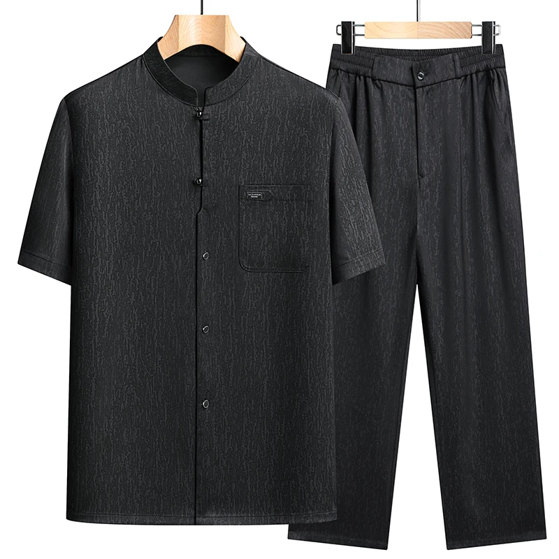 Shirts + Pants 2026 summer new style stand collar Sportswear Men's Casual Sets Male Fashion Chinese style shirts and trousers M-