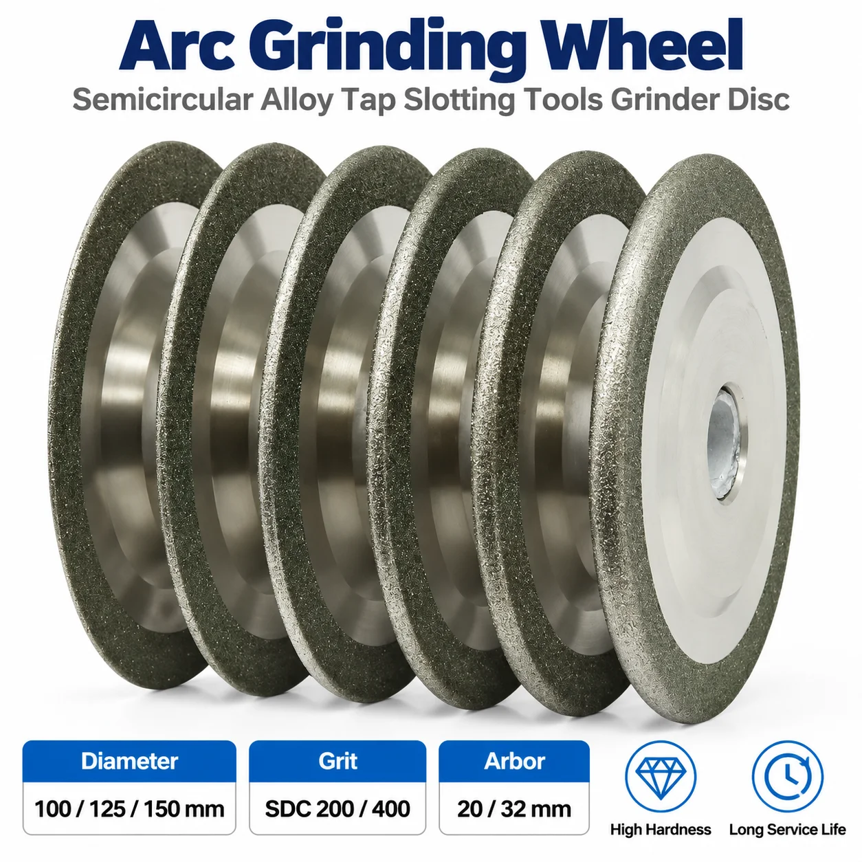 Arc Grinding Wheel Semicircular Alloy Tap Slotting Grinder Disc 100mm 125mm 150mm SDC 200 400 Grit 20mm 32mm Arbor