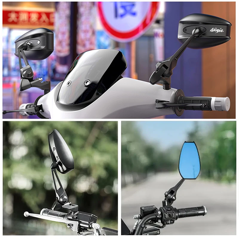 مرايا الرؤية الخلفية للدراجات النارية العالمية قابلة للطي 360 درجة ° تعديل لملحقات كاواساكي نينجا نينجا 1000 400 نينجا 250 600 H2 #5