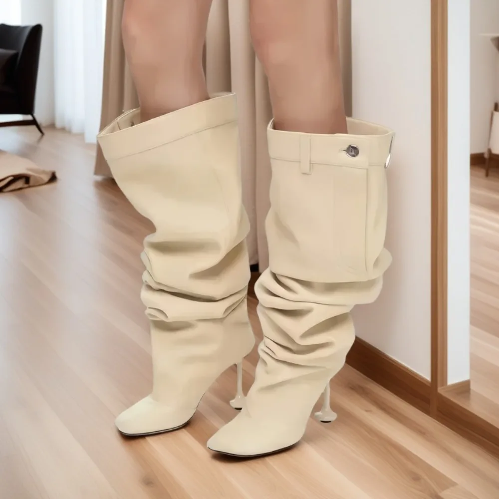 2025 New Women\'s Autumn Winter Street Style Chunky Heel Round Toe Over The Knee Thigh High Boots Large Size Stacked Boots