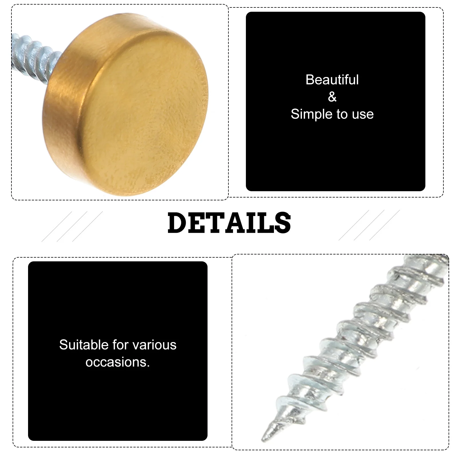 

Stainless Steel Mirror Nails 16 Sets Decorative Copper Caps Screws Covers Acrylic Signs Panels Photo Frames Advertising Boards