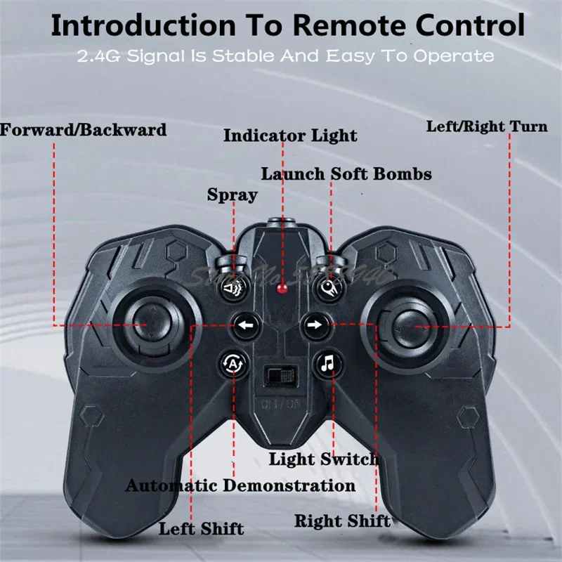 Launching Bullets Battle Simulate Remote Control Tank 2.4G Smoke Spray 360°Rotation Watch Sensing All Terrain Off-Road RC Tank