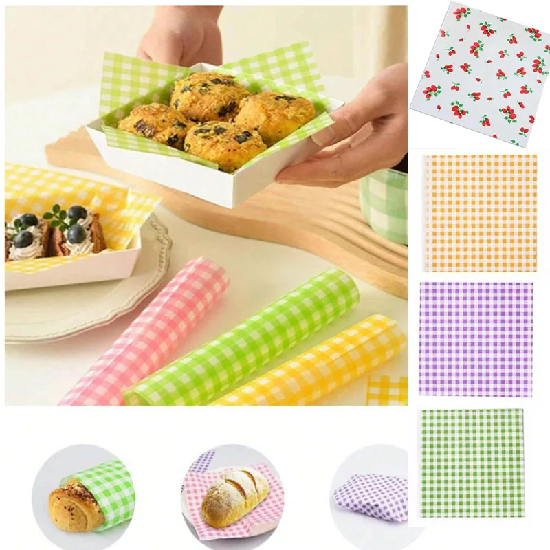 Colorful Gingham Food Wrapping Paper Waterproof and Greaseproof Wax Paper Sheets for Baking Sandwich Snacks Bread and Party Use