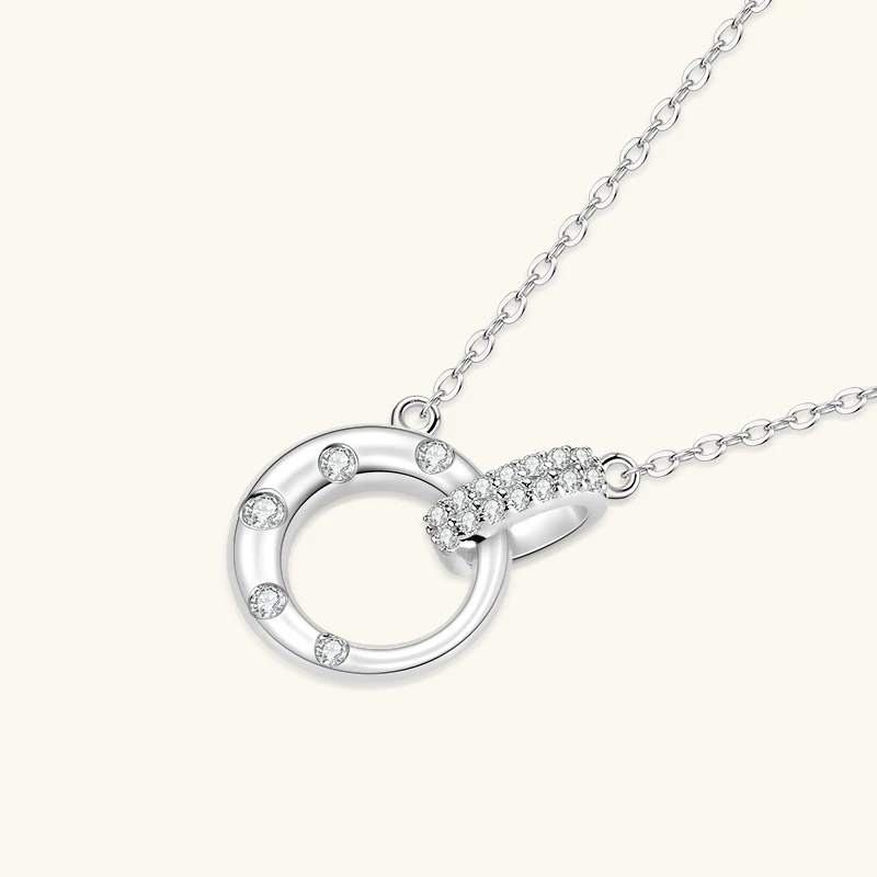 IOGOU Trendy 925 Silver Moissanite Intertwined Circle Necklace 1.8mm&1.6mm&1.4mm&1.1mm Round Lab Diamond Fine Jewelry for Women