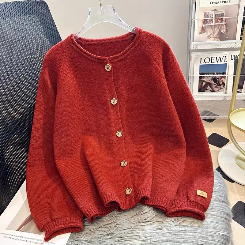 Autumn Vintage Fashion Solid Knit Cardigan Women Clothing Simple Casual Loose Chic Sweaters Wool Fashion Knitwear Tops