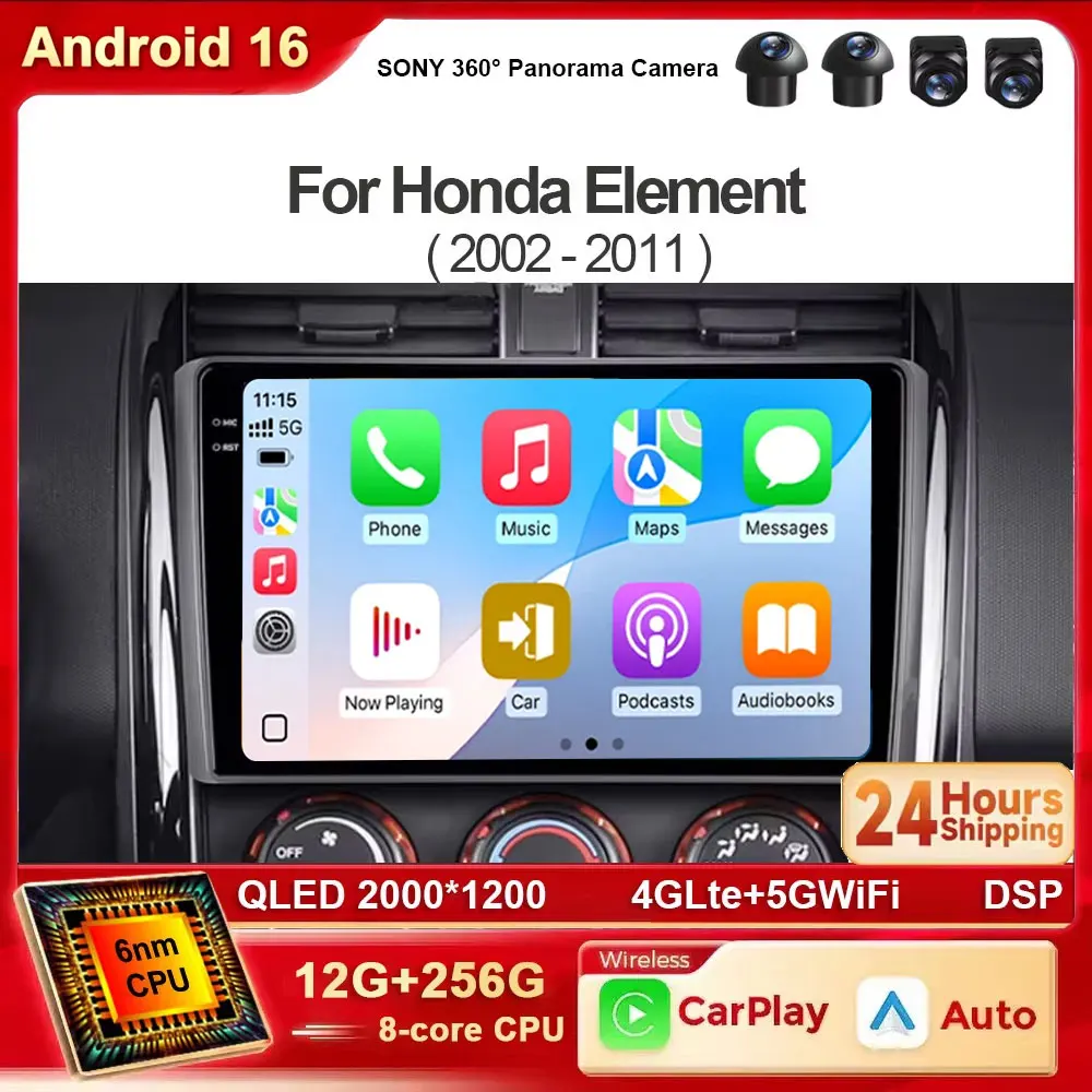 Android 16 Auto For Honda Element YH 2002 - 2011 Car Radio Multimedia Video Player GPS Navigation Carplay QLED BT WIFI 2 Din DVD